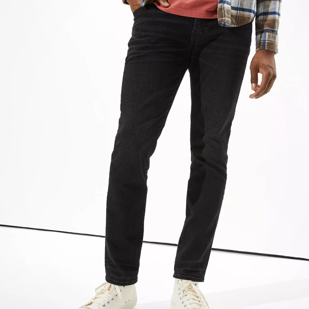 American Eagle Men's 30 X 32 Black Gray Denim Slim Leg Airflex + Stretch Jeans